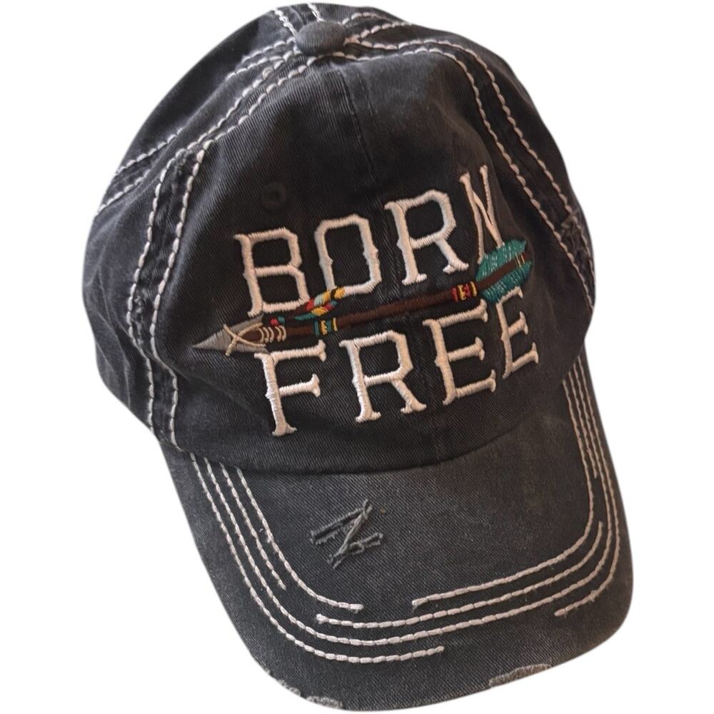 Kbethos Born Free Unisex Cap Hat Blue Embroidered Arrow Distressed Boho